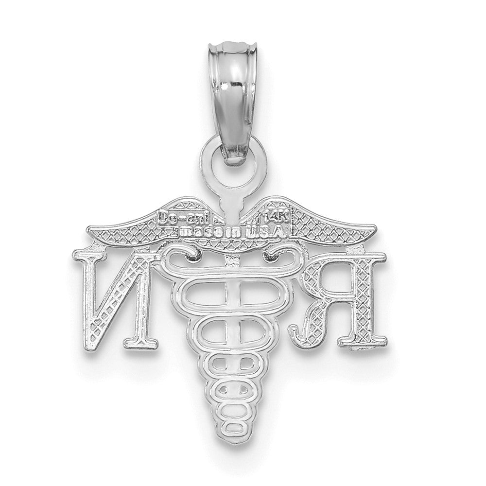 14K White Gold Textured RN Registered Nurse Caduceus Charm