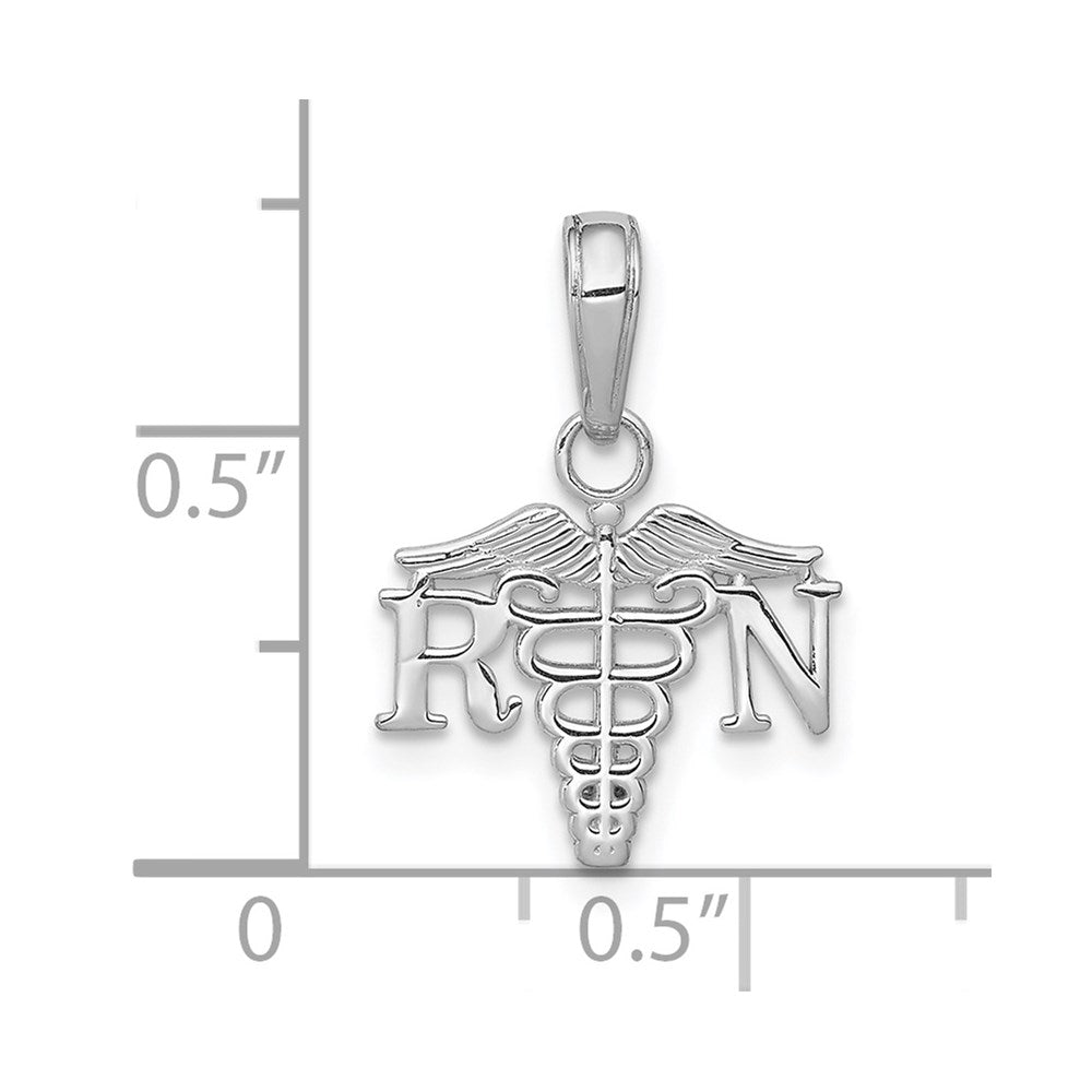 14K White Gold Textured RN Registered Nurse Caduceus Charm