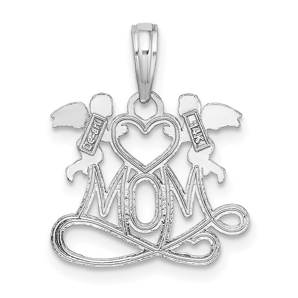 14K White Gold MOM with Heart and Angels Pendant
