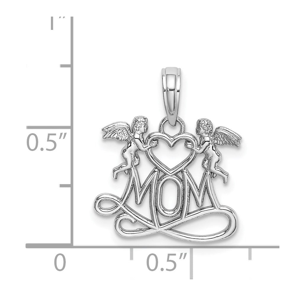 14K White Gold MOM with Heart and Angels Pendant