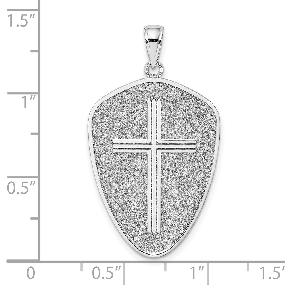 14k White Gold Cross Shield with Joshua 1:9 On Reverse Charm