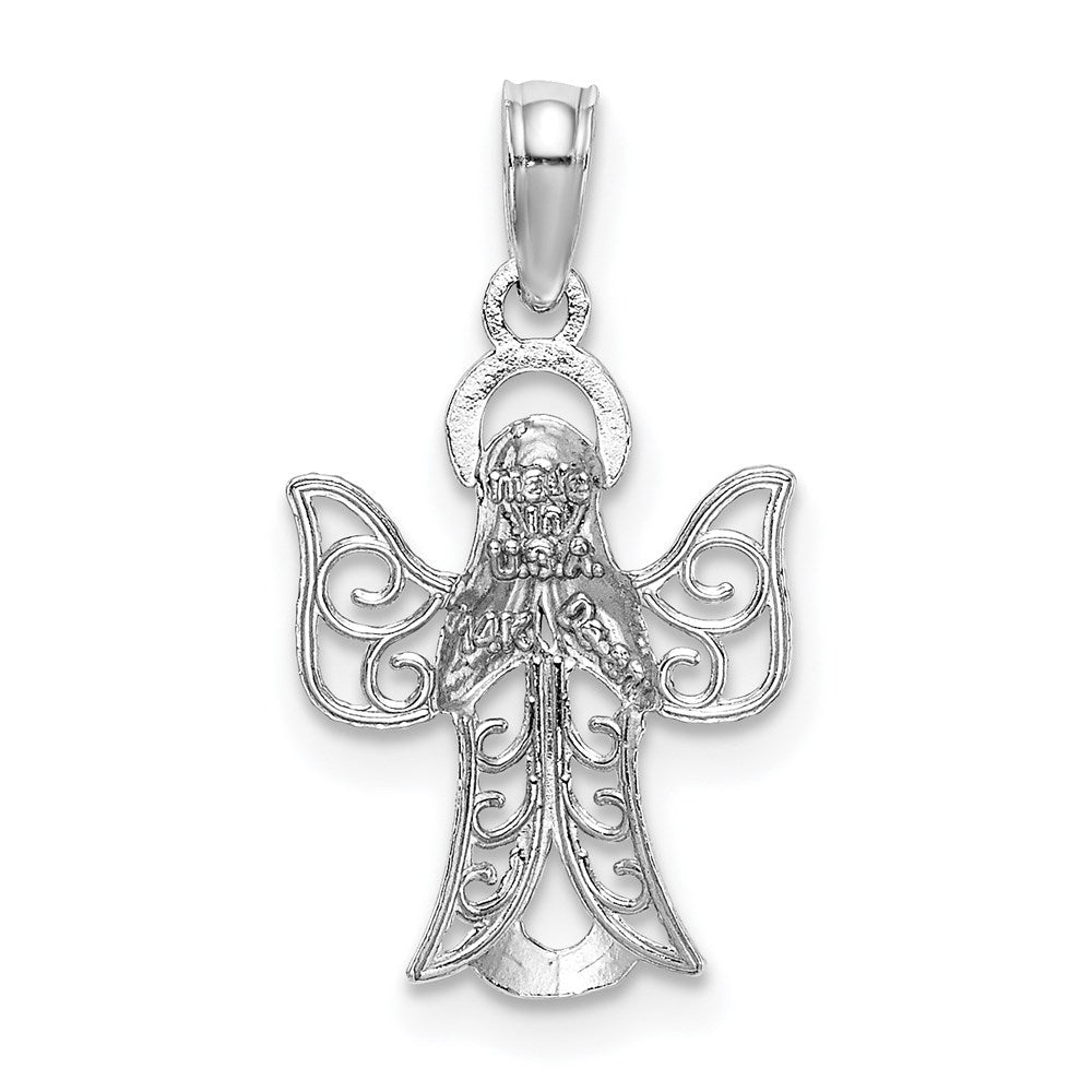 14k White Gold Filigree Angel Pendant