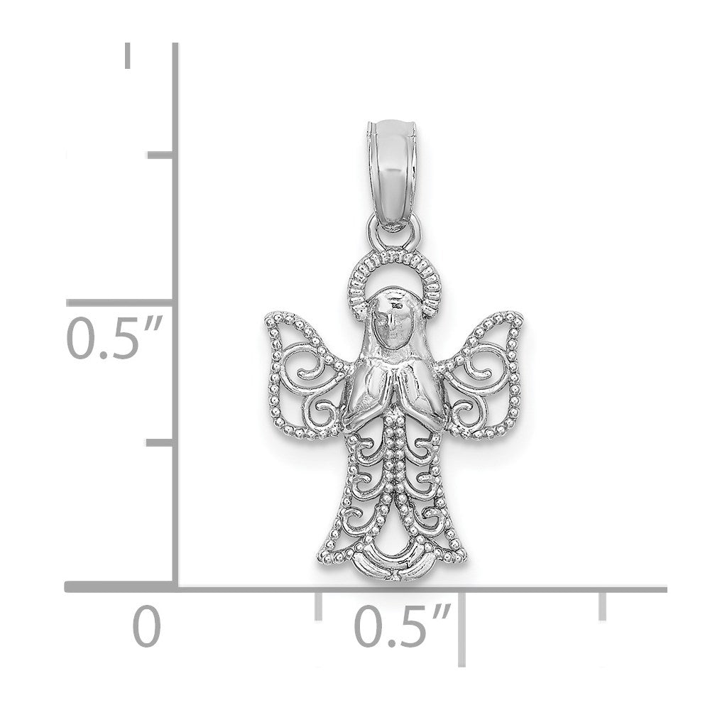 14k White Gold Filigree Angel Pendant