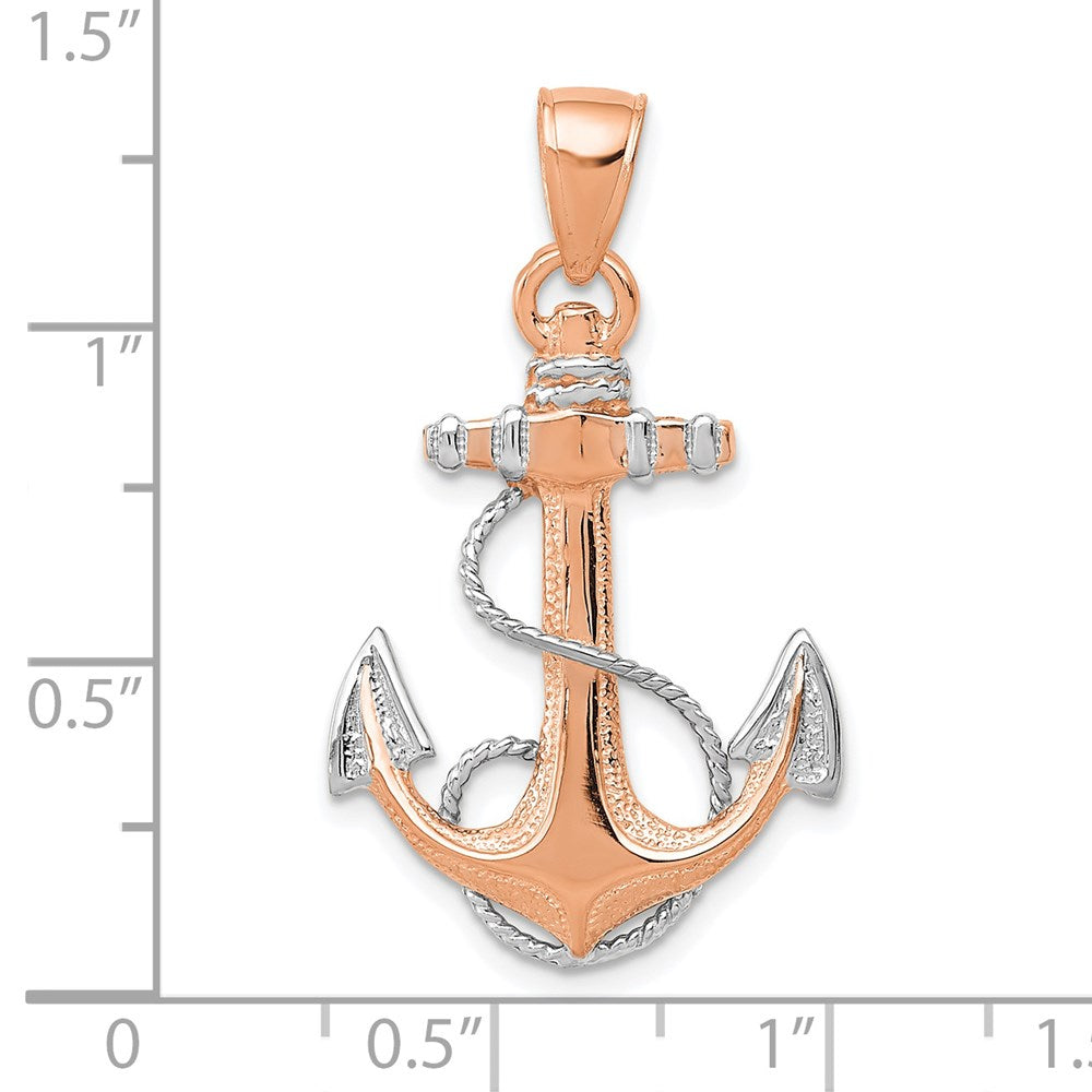 14k Rose Gold and White Rhodium Anchor with Rope Pendant