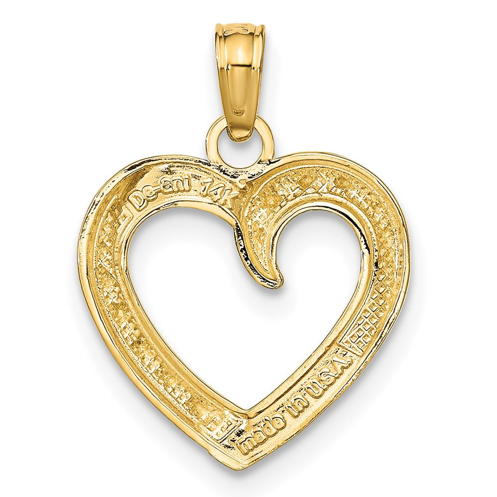 14K and White Rhodium Polished and Textured Open Heart Pendant