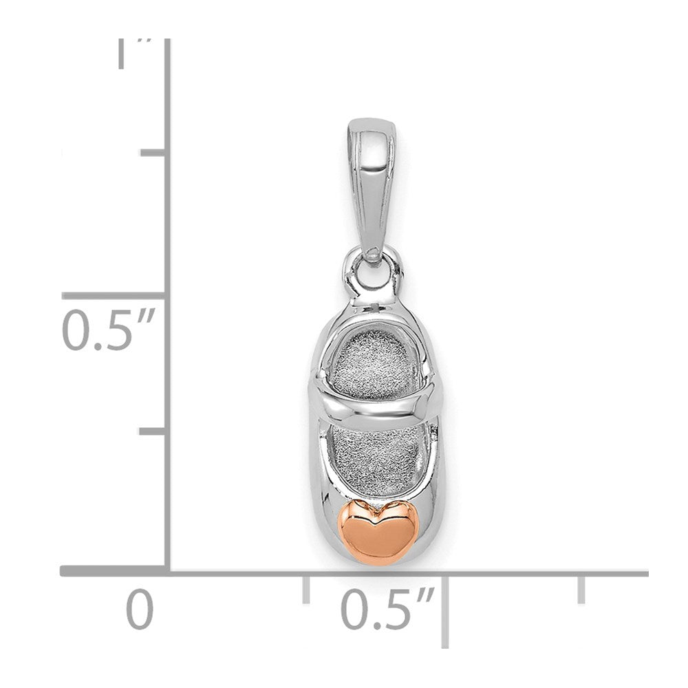 14k Two-tone White and Rose Gold Baby Shoe with Heart Charm
