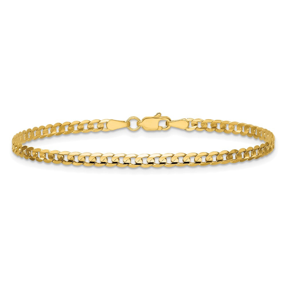 14K 7 inch 3mm Open Concave Curb with Lobster Clasp Bracelet