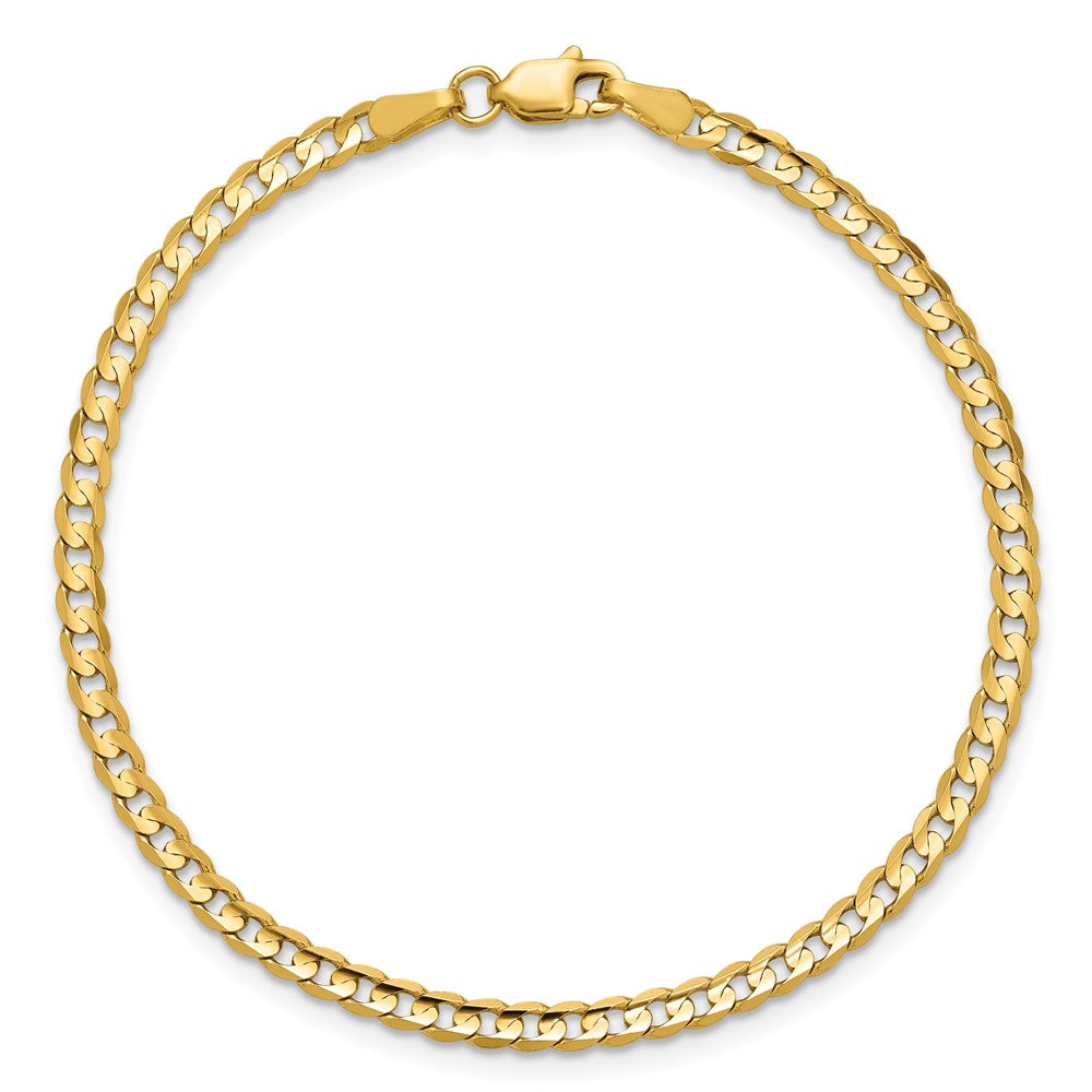 14K 7 inch 3mm Open Concave Curb with Lobster Clasp Bracelet