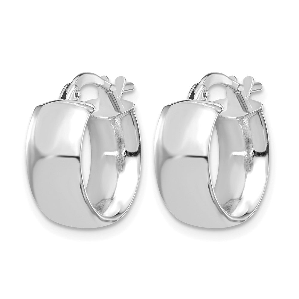14K w/ White Rhodium Plating 6mm High Polished Huggie Earrings