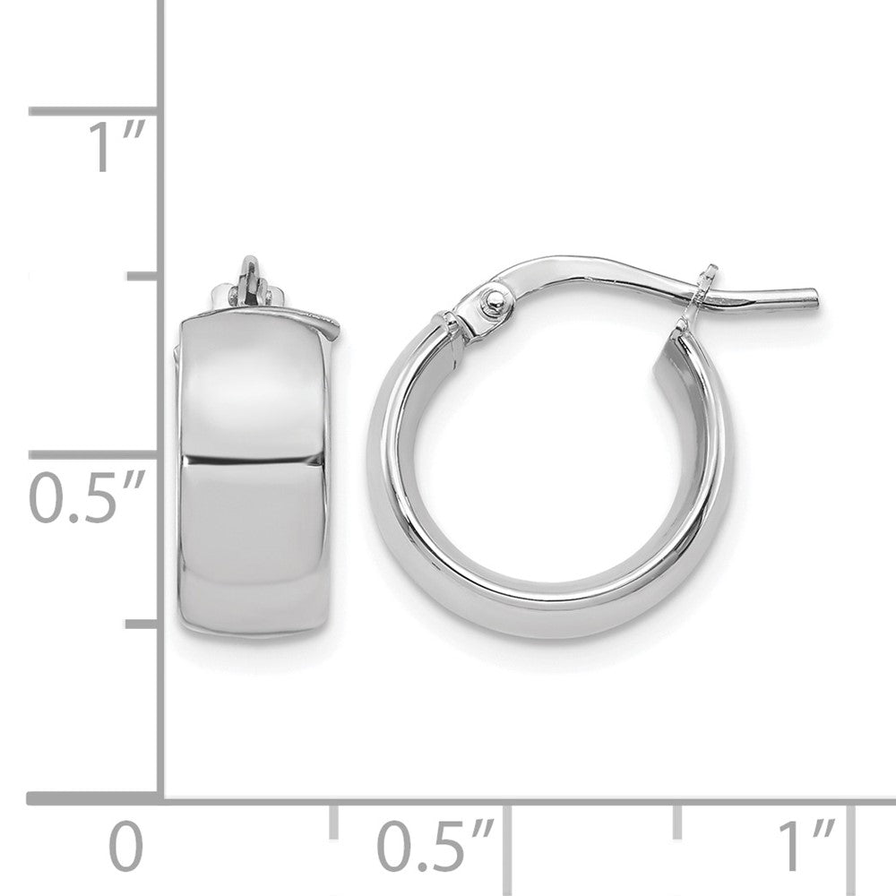 14K w/ White Rhodium Plating 6mm High Polished Huggie Earrings