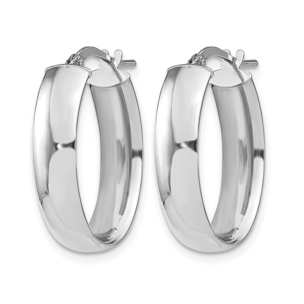 14k with White Rhodium Plating 6mm Polished Oval Hoop Earrings