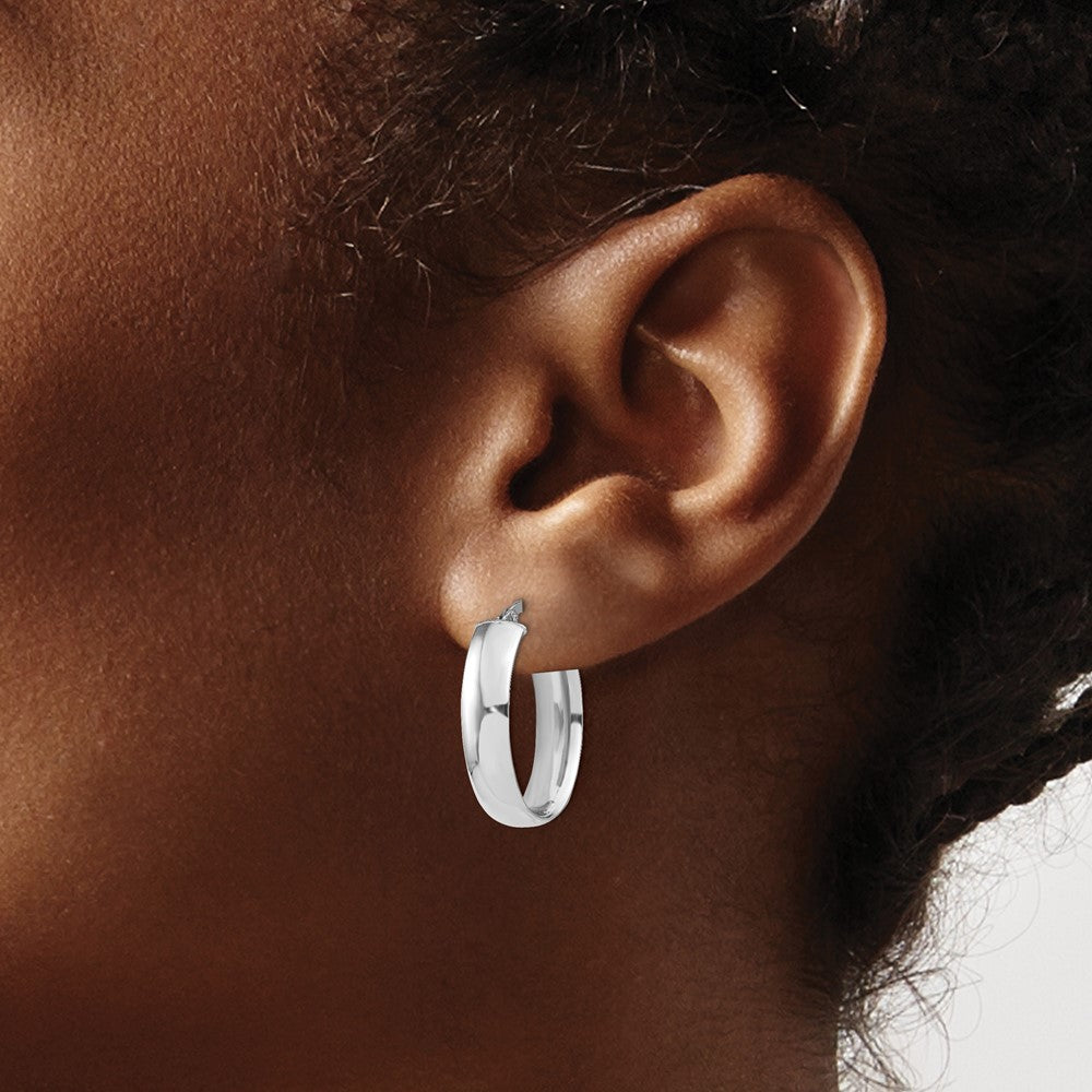 14k with White Rhodium Plating 6mm Polished Oval Hoop Earrings