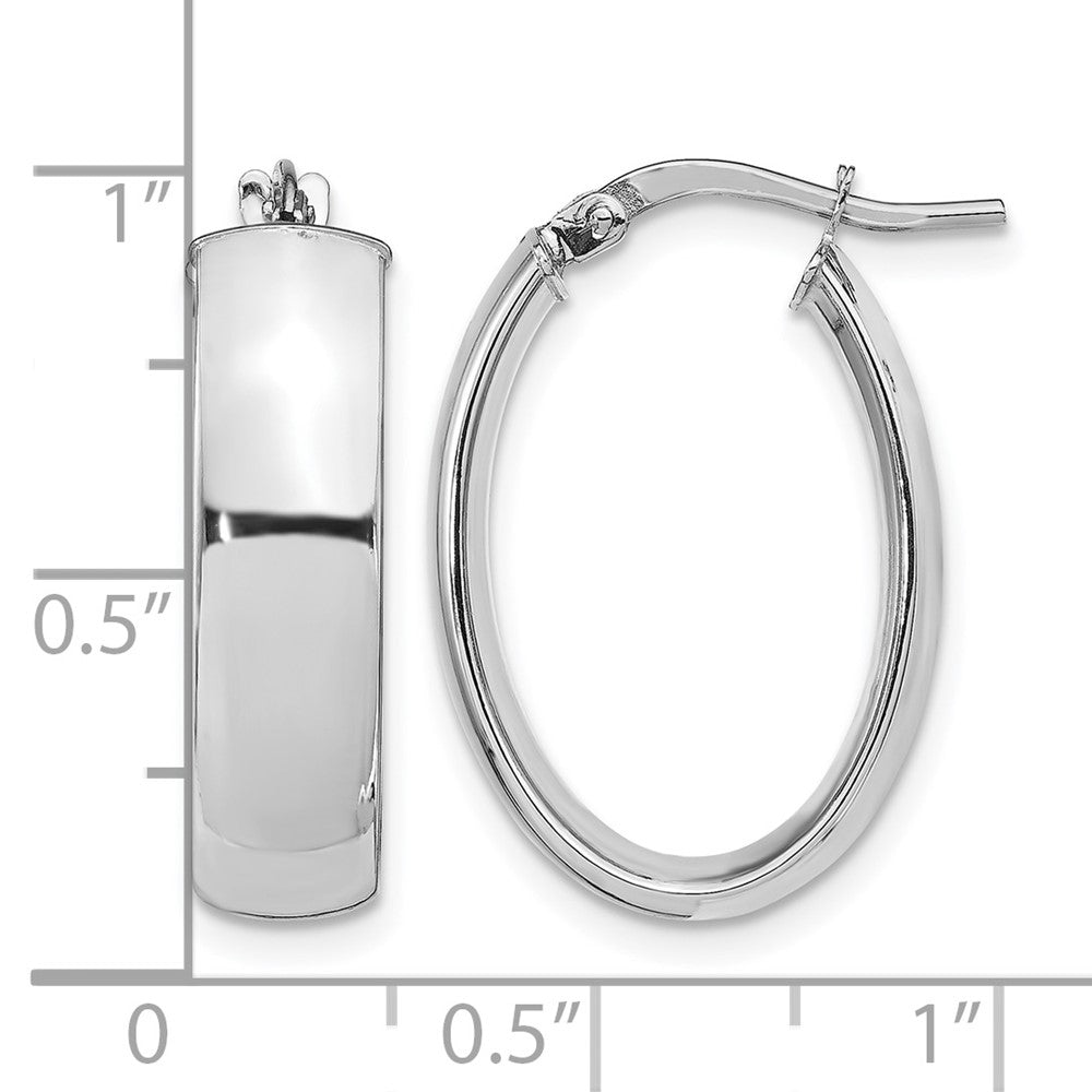 14k with White Rhodium Plating 6mm Polished Oval Hoop Earrings