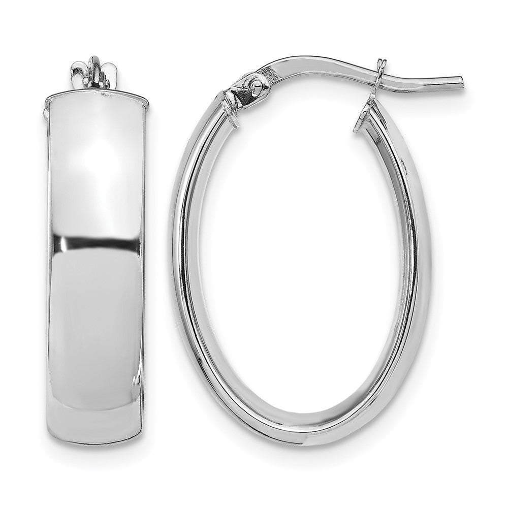 14k with White Rhodium Plating 6mm Polished Oval Hoop Earrings