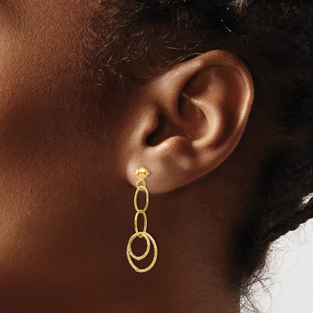 14K Polished and Textured Post Dangle Earrings