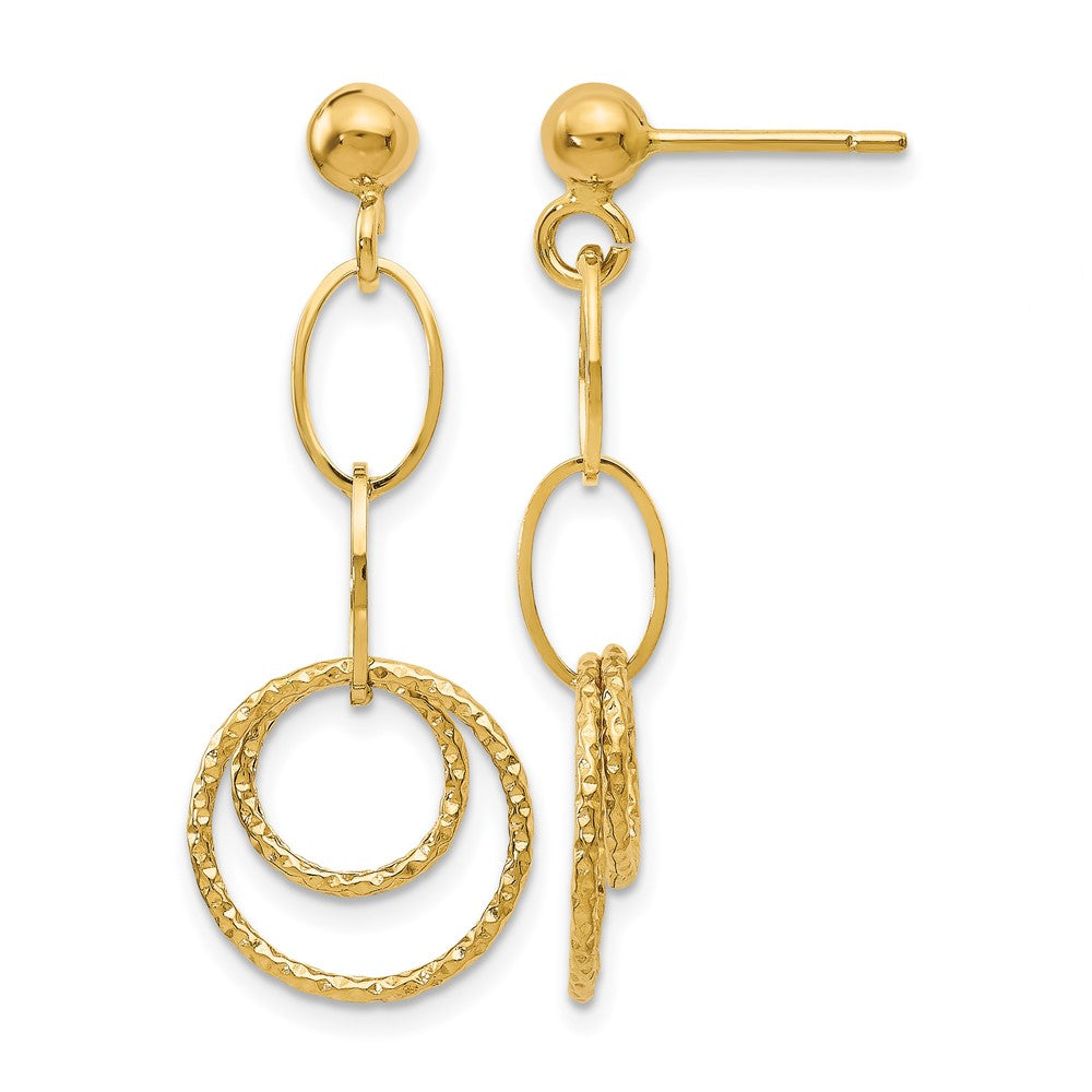 Polished;14k Yellow gold;Post;Textured;Dangle
