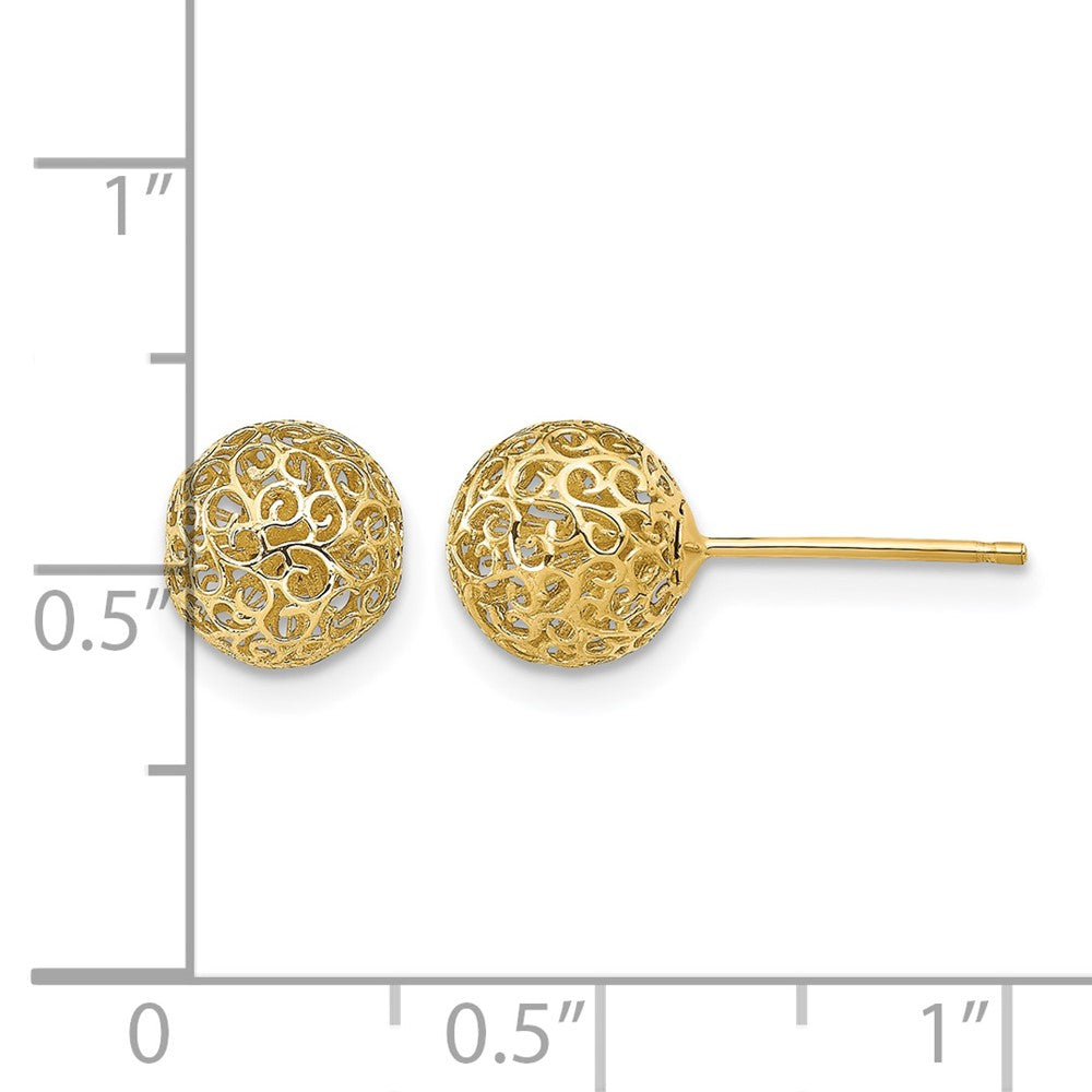 14k 7.75MM Filigree Ball Post Earrings