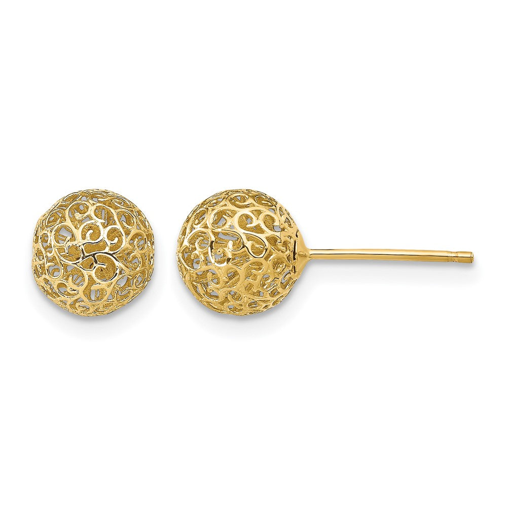 14k 7.75MM Filigree Ball Post Earrings