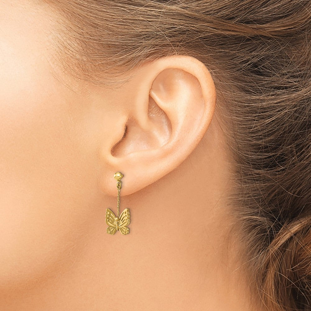 14k Polished and Brushed Butterfly Earrings