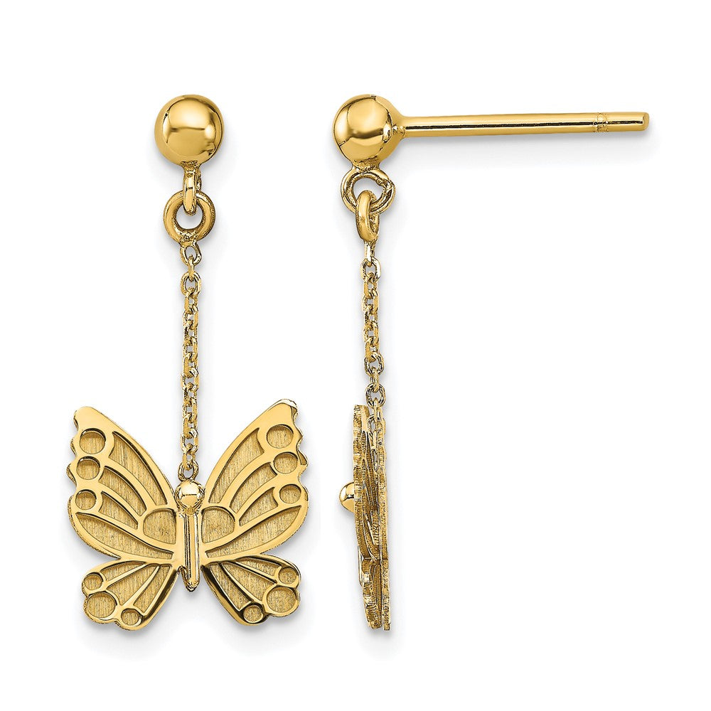 14k Polished and Brushed Butterfly Earrings