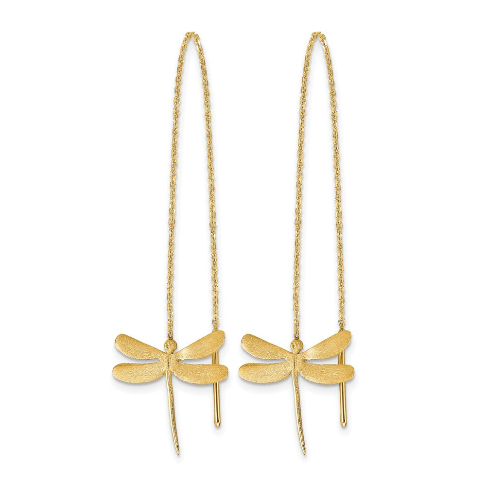 14k Polished Brushed Dragonfly Threader Earrings