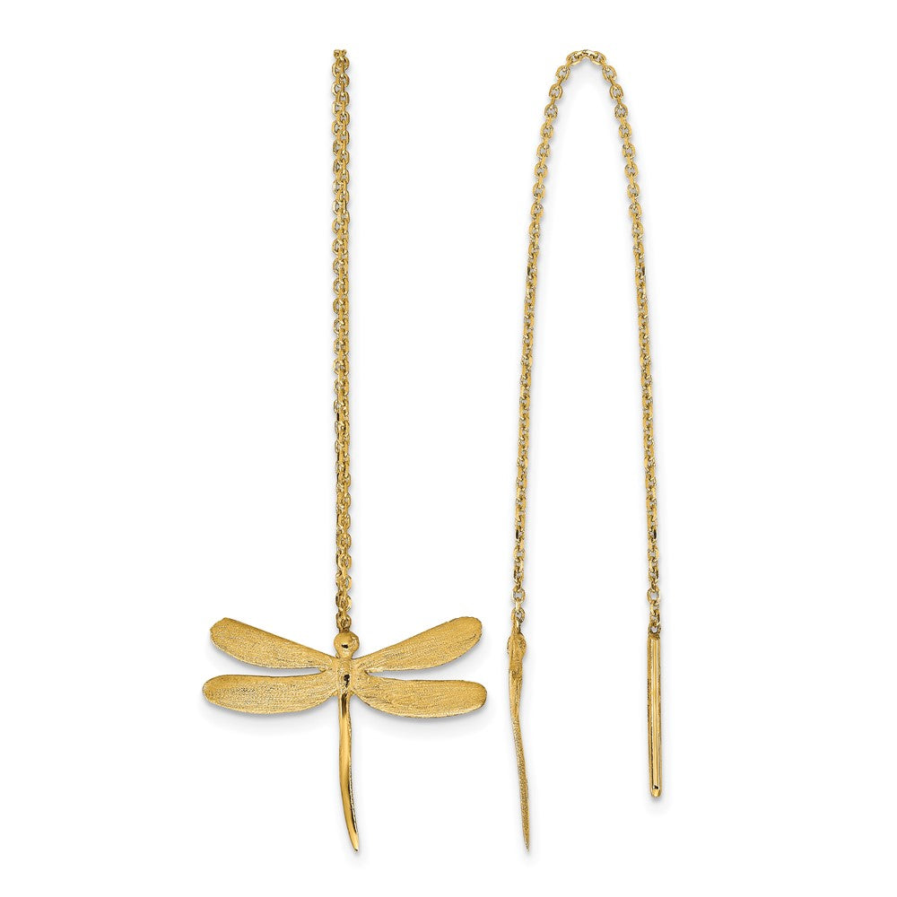 14k Polished Brushed Dragonfly Threader Earrings