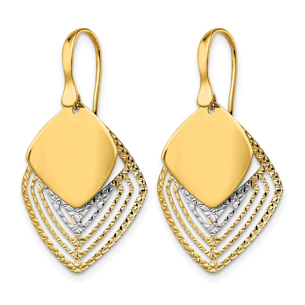 14k White Rhodium Polished Brushed D/C Dangle Earrings