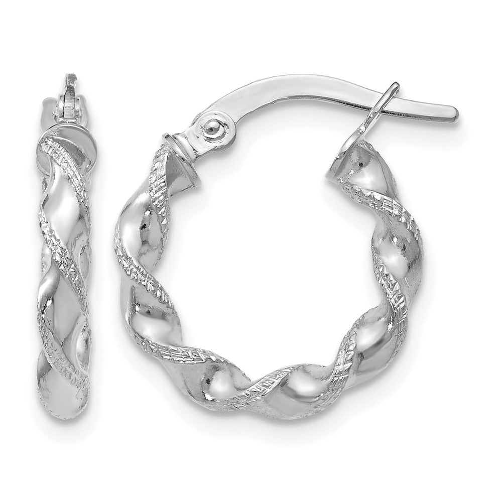 Polished;14K White gold;Hinged post;Textured;Twisted