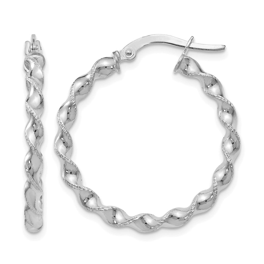 Polished;14K White gold;Hinged post;Textured;Twisted