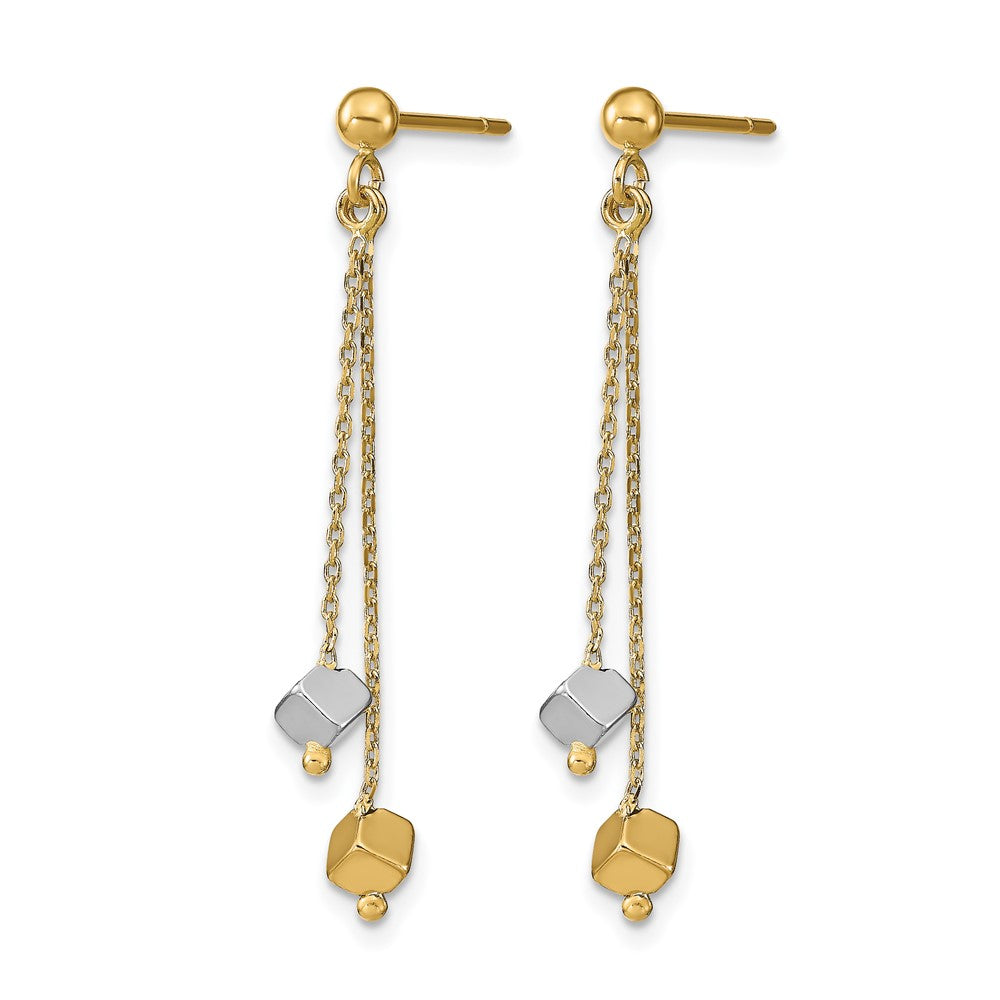 14K Two-tone Polished Beaded Post Dangle Earrings
