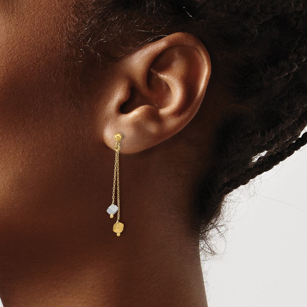 14K Two-tone Polished Beaded Post Dangle Earrings