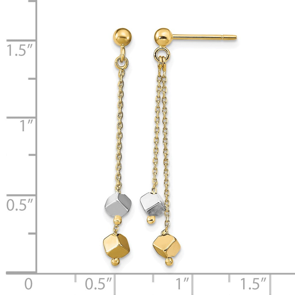 14K Two-tone Polished Beaded Post Dangle Earrings