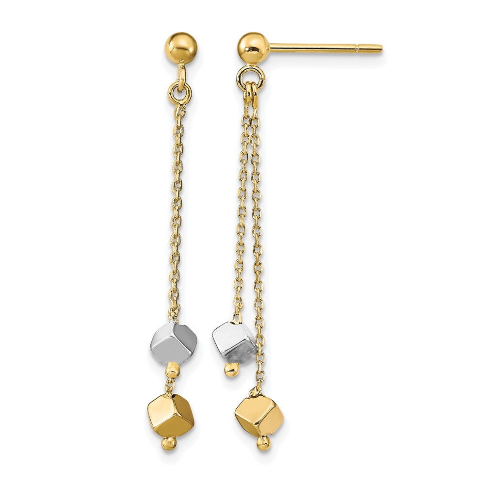 14K Two-tone Polished Beaded Post Dangle Earrings