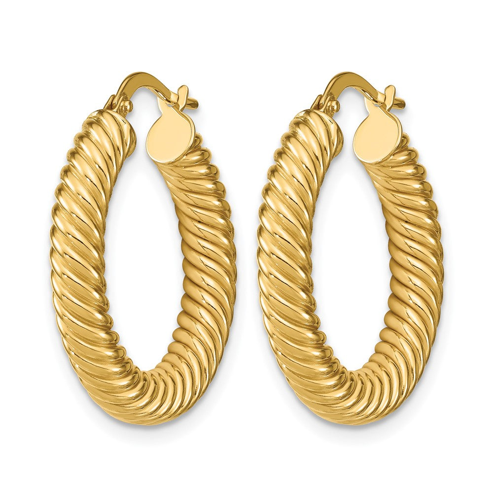 14K Polished Textured Hoop Earrings