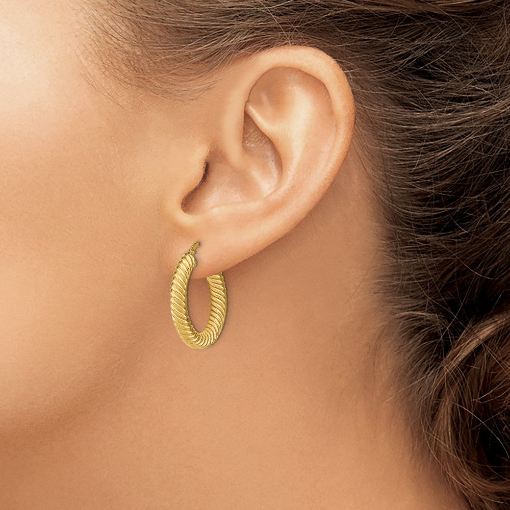 14K Polished Textured Hoop Earrings