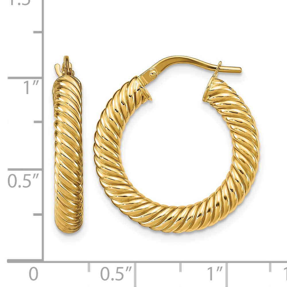 14K Polished Textured Hoop Earrings