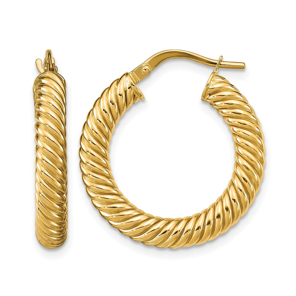 14K Polished Textured Hoop Earrings