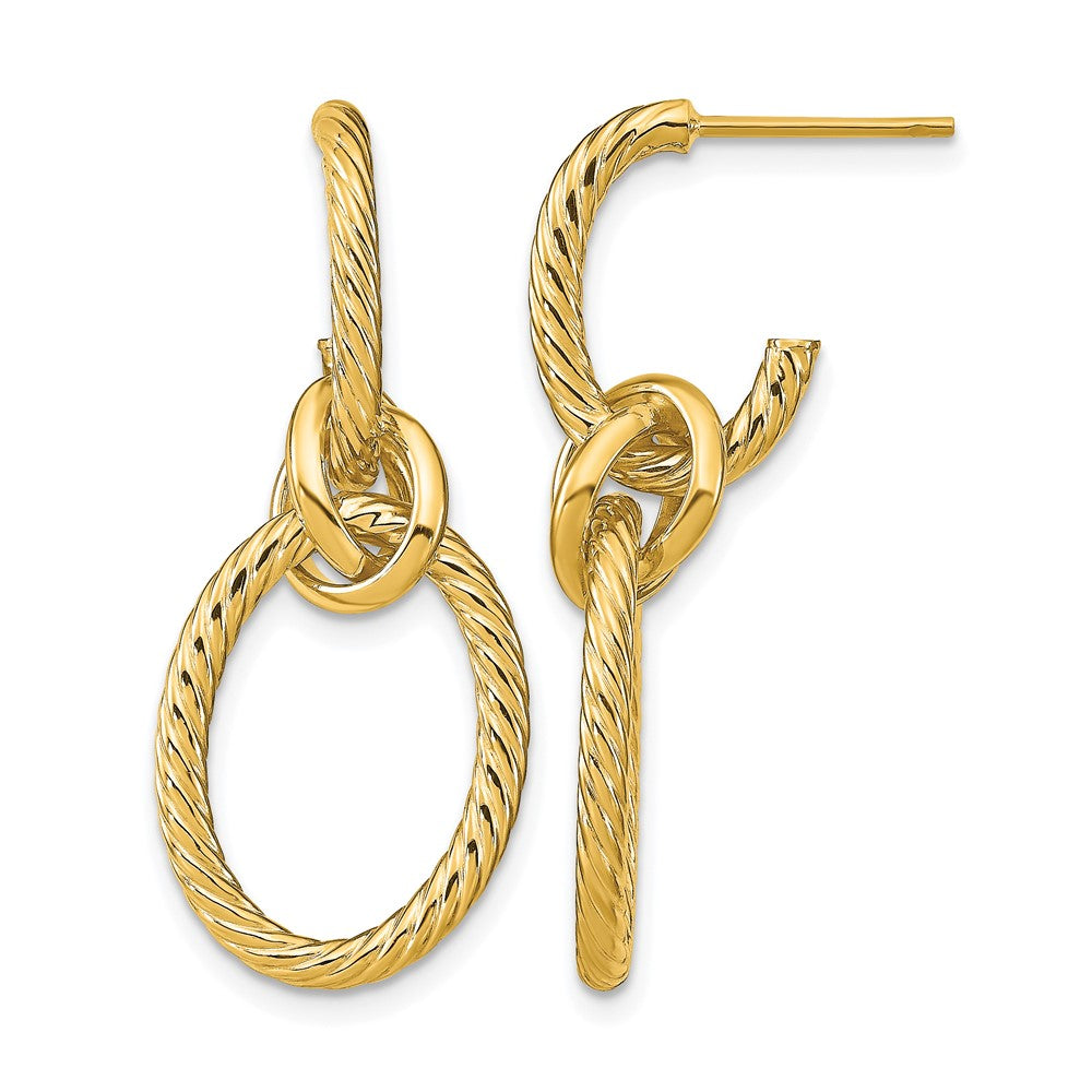 14K Polished Textured Post Dangle Earrings