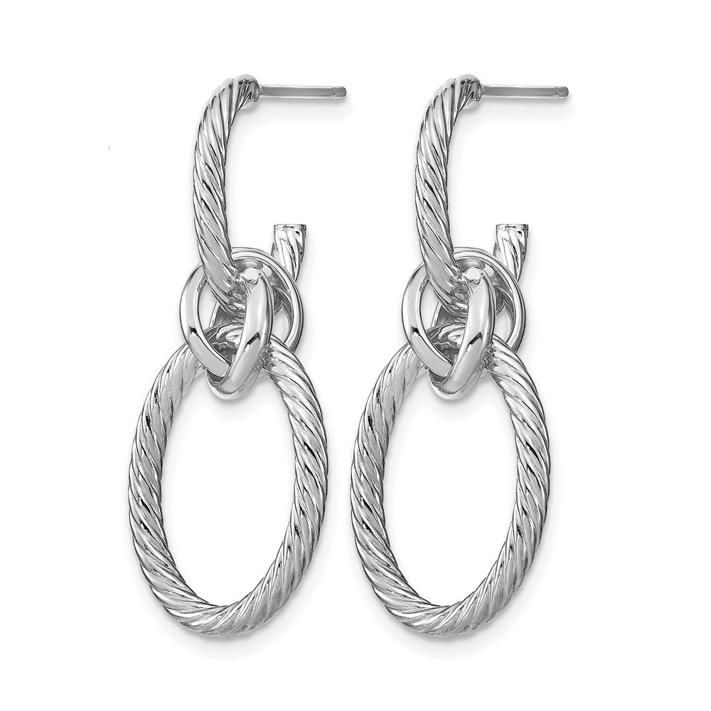14K w/ White Rhodium Plated Polished Textured Post Dangle Earrings