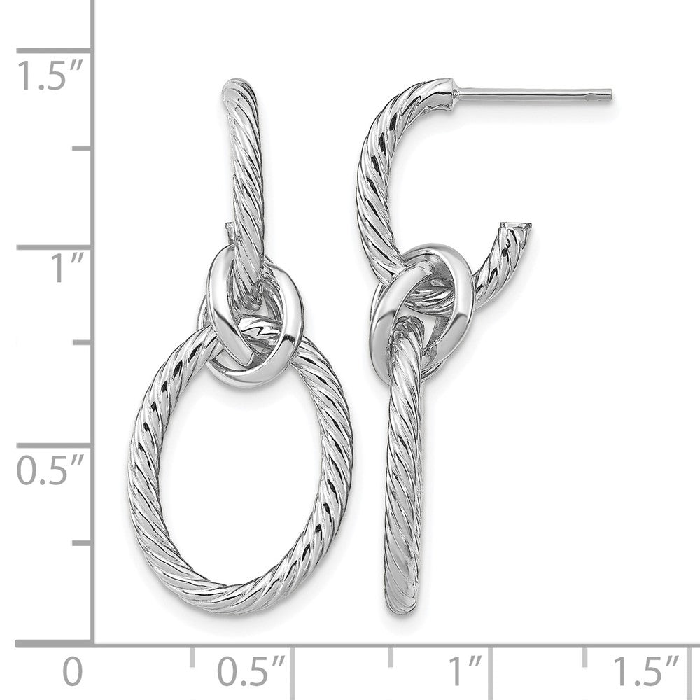 14K w/ White Rhodium Plated Polished Textured Post Dangle Earrings