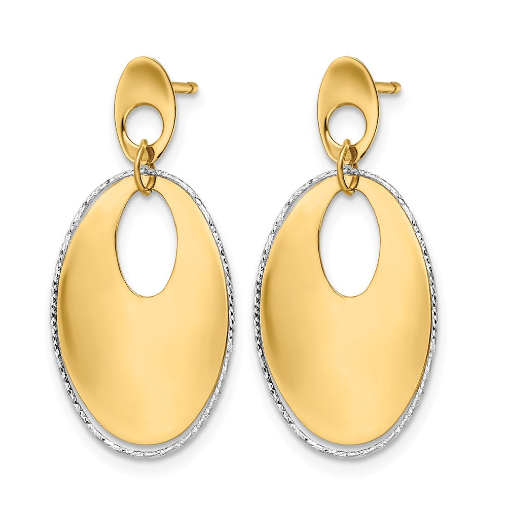 14K Two-tone Polished Textured Post Dangle Earrings