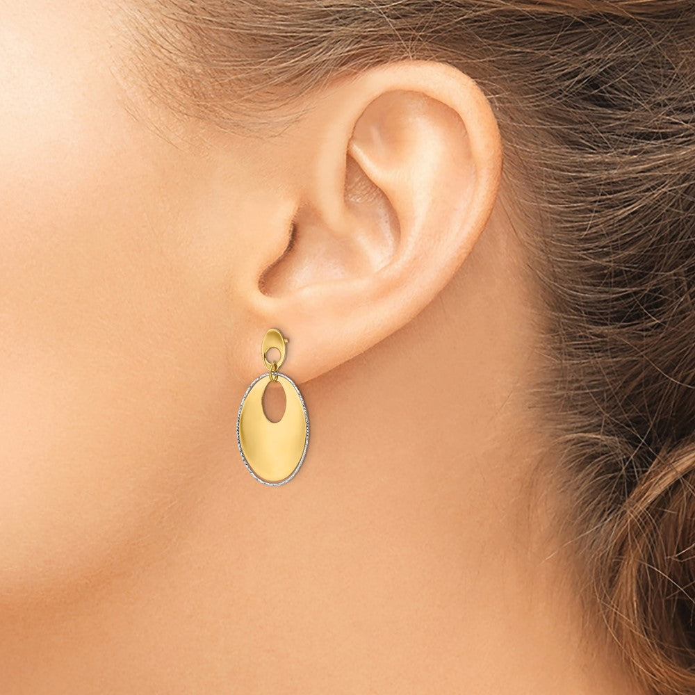 14K Two-tone Polished Textured Post Dangle Earrings