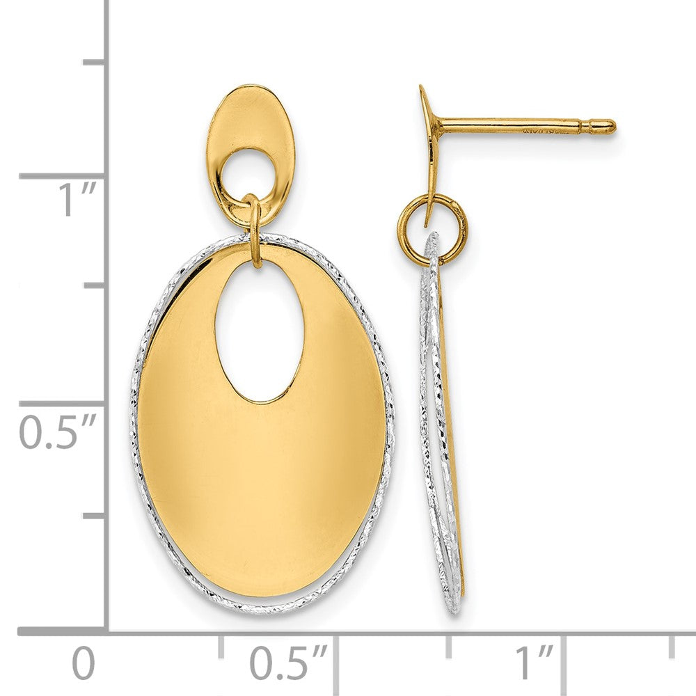 14K Two-tone Polished Textured Post Dangle Earrings