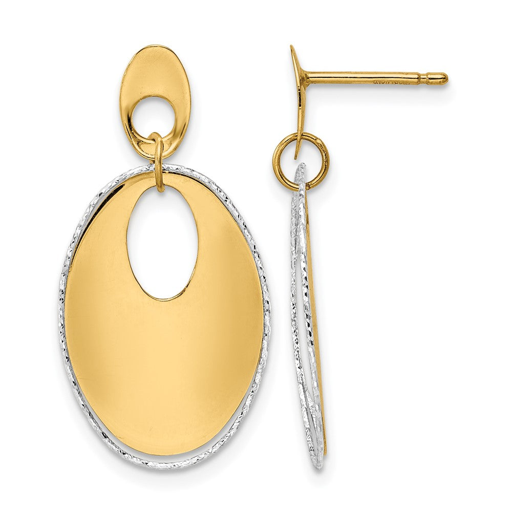 14K Two-tone Polished Textured Post Dangle Earrings