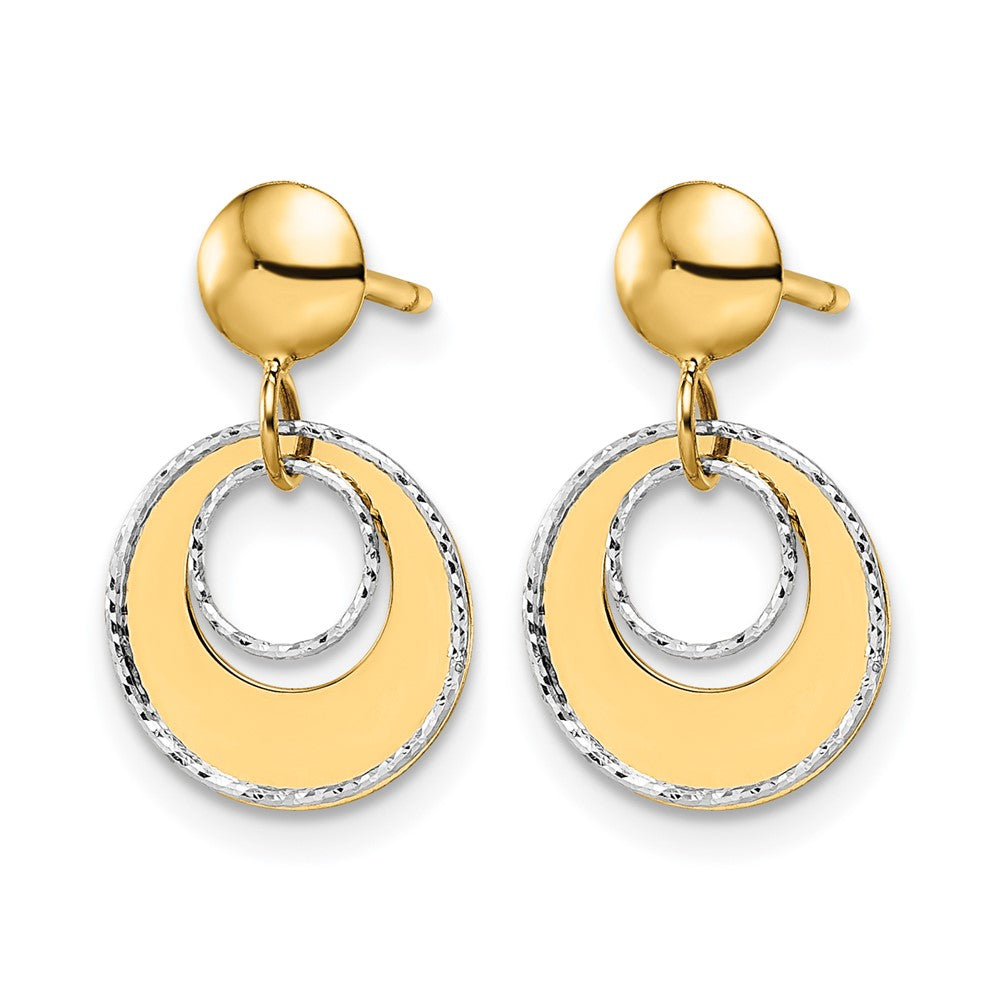 14K Two-tone Polished Textured Post Dangle Earrings