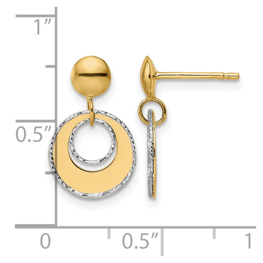 14K Two-tone Polished Textured Post Dangle Earrings