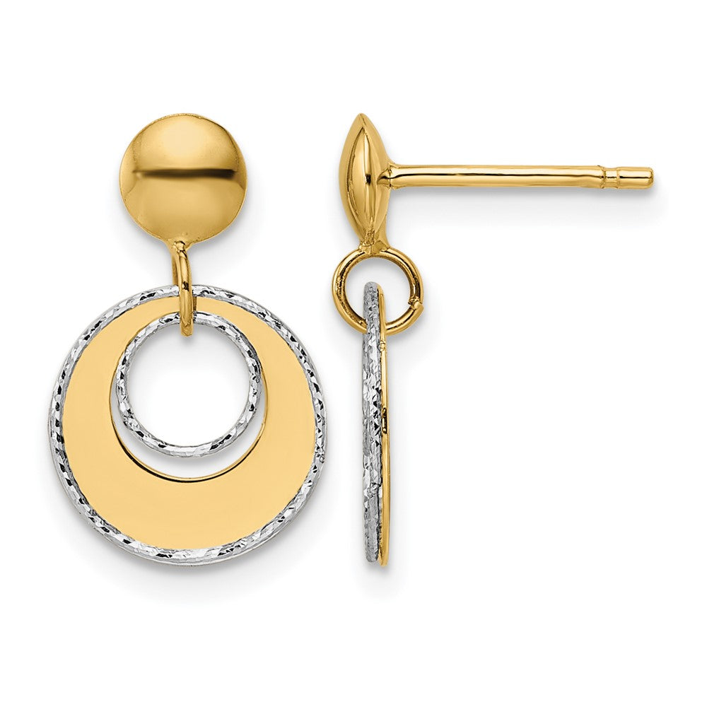 14K Two-tone Polished Textured Post Dangle Earrings
