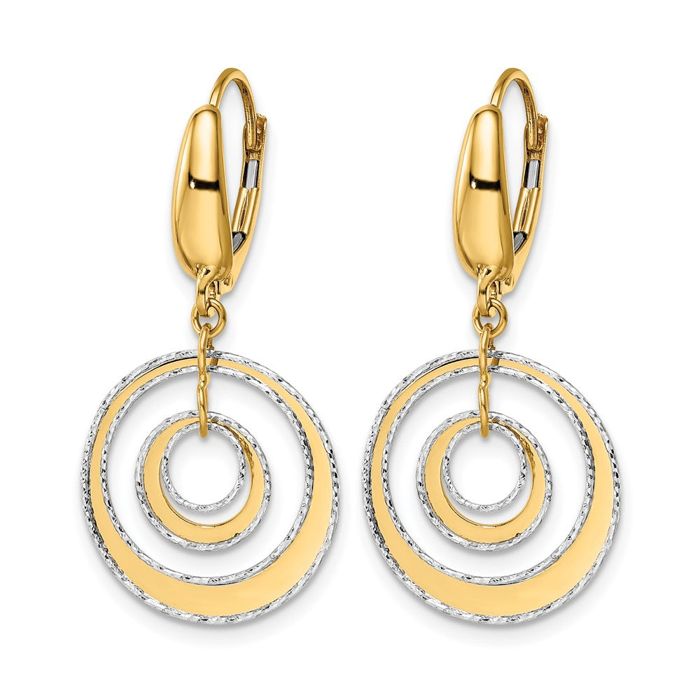 14K Two-tone Polished Textured Leverback Dangle Earrings