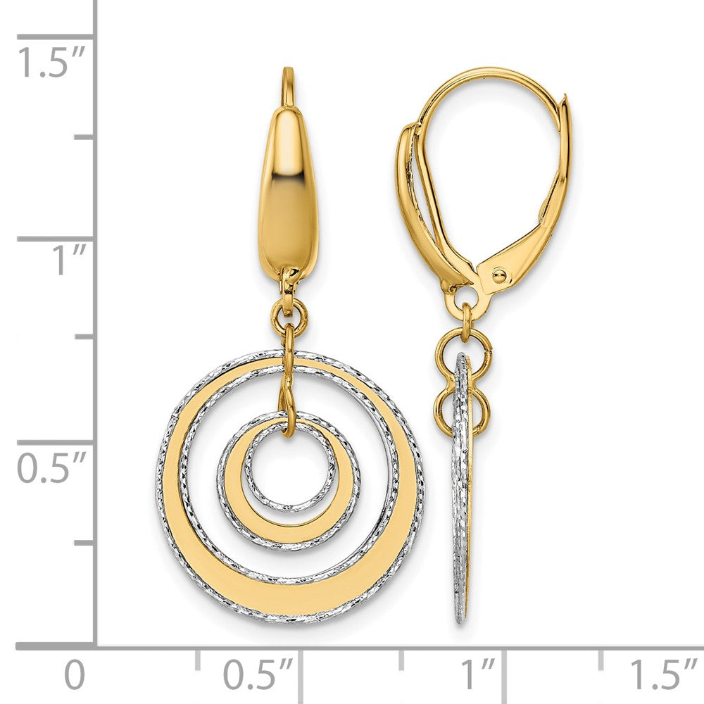 14K Two-tone Polished Textured Leverback Dangle Earrings