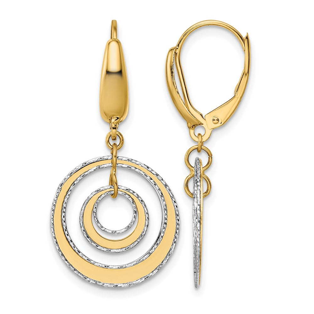 14K Two-tone Polished Textured Leverback Dangle Earrings